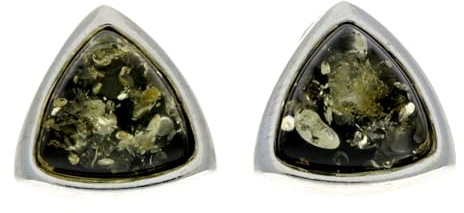 Pendientes triangulares de plata de ley 925 con ámbar báltico auténtico, GL031, Resina, Ámbar