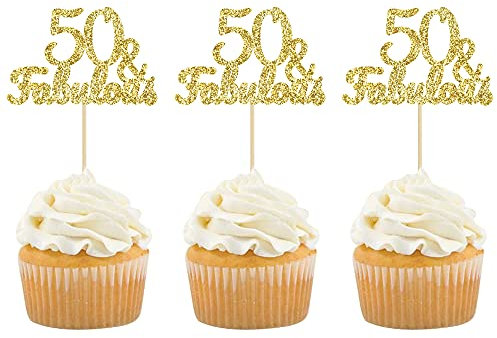 Gyufise 24Pcs 50 & Fabulous Cupcake Toppers 50 Birthday Anniversary Cake Toppers for 50 Birthday Anniversary Party Decorations Happy 50th Birthday Cake Decorations Supplies