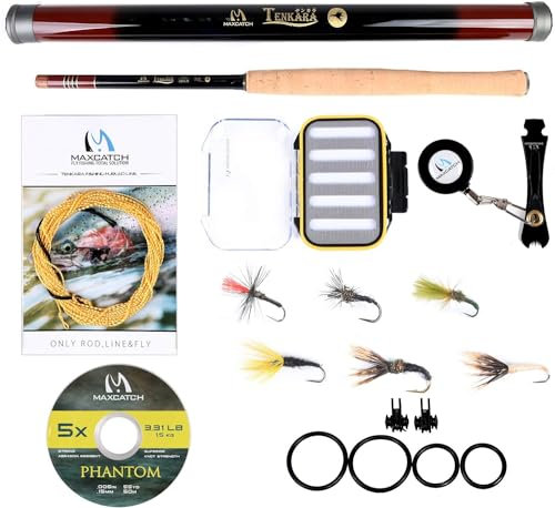 Maximumcatch Fliegenfischen Tenkara Ruten Combo Komplete Outfit 10/11/12/13ft Rute mit Schnüre und Zubehör (Tenkara Rute Combo, Triple-Zoom(3.25/3.35/3.88m))