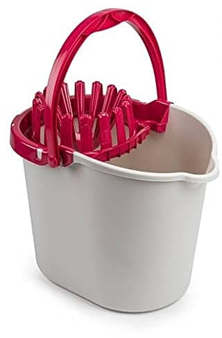 CABLEPELADO Cubo Fregona Escurrefacil, Cubo para Fregar, Cubo de Limpieza, 31,5 cm Altura x 29 cm Fondo, Cubo escurridor, Capacidad de 14 litros, Plástico PP5, Fabricado en España, Blanco y Rojo