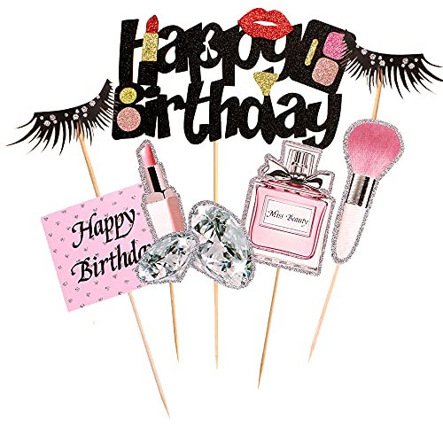 KUKIFUN 22 Stück Kuchenaufsätze mit Make-up und Beauty Design für Geburtstag, Brautparty, Spa, Kosmetik-Salon und Themenpartys Dekoration