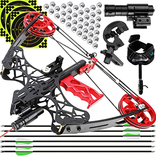 ZSHJGJR Kit Arc à Poulies Mini Arc à poulies Adulte Tir à l'arc Set Arc Compound 45 lbs Arc composé de Chasse Débutants Professionnel Arcs Compound Set Arc de Chasse Droitier Gaucher (Set 1)
