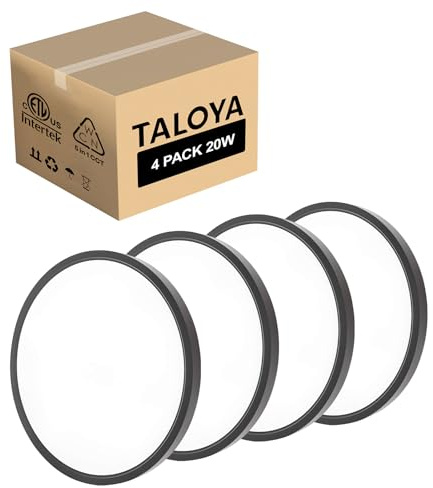 TALOYA Black Led Light Fixture Ceiling Flush Mount, Surface Mounted Fixture for Bedroom Office Porch Stairwell Utility Room 12 Inch 5CCT Lighting Options 4-Pack