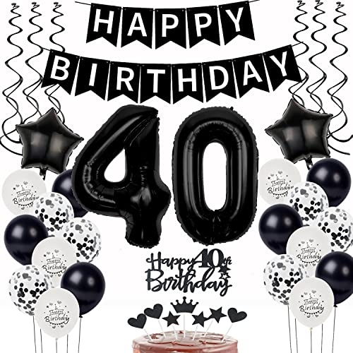 Schwarz Weiß Luftballons 40. Geburtstag Dekoration,Geburtstagsdeko 40 Jahre mann frauen Tortendeko 40 Geburtstag Ballons 40.mann Happy Birthday 40 Jahre männer deko 40