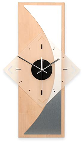 Kreative Feder Designer-WANDUHR „Silvermoon“ aus hochwertigem Buchenholz mit modernem Metallic-Look (leises Funkuhrwerk, Buche)