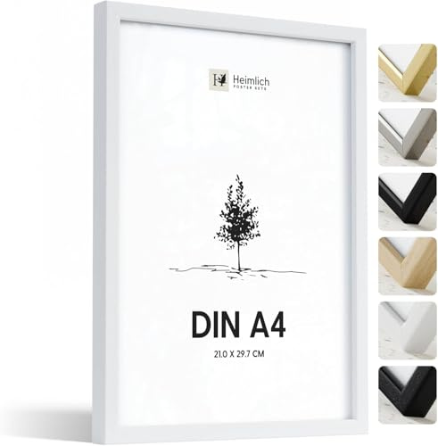 Heimlich® - Marco para fotos - A4 21x30 cm, Madera Ayous, Blanco - Marco para documentos, certificados, diplomas con cubierta de plástico - Montaje en pared o sobremesa