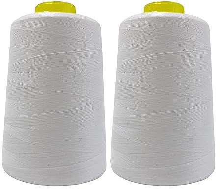 2 Sytrådsspolar (4500 meter/rulle), Polyestertråd med hög motståndskraft, Trådrullar för sömnadsarbete, (2 stycken, vit 101-5000Y)