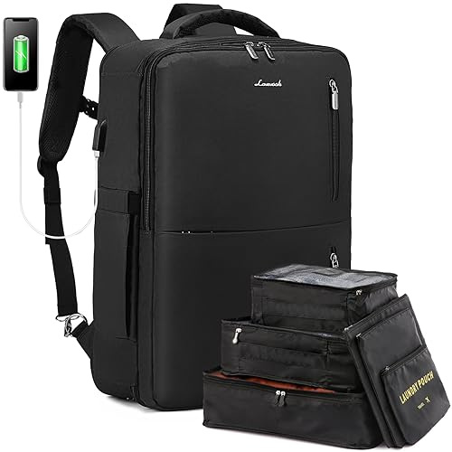 LOVEVOOK Mochila de equipaje de mano, mochila para hombre y mujer con compartimento para zapatos, mochila extensible de viaje de negocios, 30-40 l, 17 pulgadas, equipaje de mano para viajes, trabajo