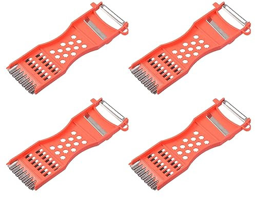 QUARKZMAN 17 x 7.2 x 1.3cm Rallador Pelador 4 Piezas Mango de Plástico para Patata, Zanahoria y Pepino, Rojo Plateado