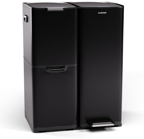 Klarstein Tiyo 3-in-1 Mülleimer - 60L Küchen-Abfalleimer mit Pedale & Soft-Close-Deckel, Edelstahlgehäuse, herausnehmbare Eimer, Kennzeichnungsaufkleber