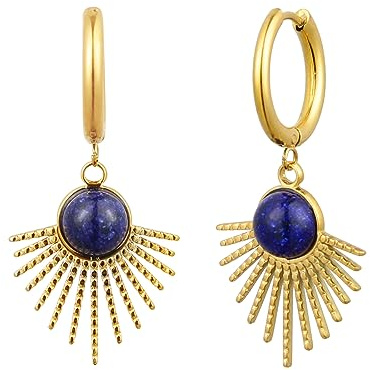 Damörhängen kreoler med hänge guld, kreoler med lapis lazuli, vattentäta örhängen dam, lapis lazuli örhängen, diameter 16,9 mm, Rostfritt stål