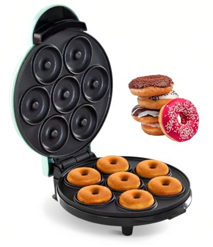 Donut Maker, Electric Non-Stick Surface Makes 7 Small Doughnuts Mini Donut Maker Machine, Mini Doughnut Maker Pancake Maker for Breakfast, Snacks, Desserts & More, Azure