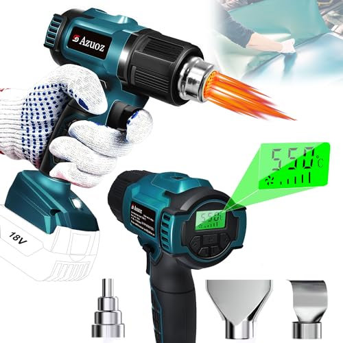 Akku-Heißluftpistole, Heißluftpistole kompatibel mit Bosch 18V Akku, 3 Düsen, 2 Temperatureinstellungen, max 500 °C, Heißluftpistole für Kunsthandwerk, Schrumpfschläuche, Harz und Dekorieren