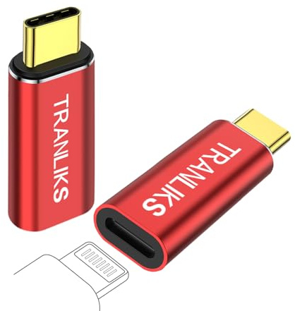 TRANLIKS for Lightning to USB C Adapter, Supports PD 60W Fast Charging and Data Transfer for Apple 15/16.(2 Pack,Red)