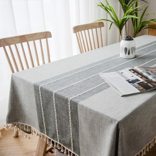 Linzrcrry Nappe Lavable Nappes Aspect Lin Anti-tâches Linge de Table en Coton Hydrofuge Nappes en Lin pour Pique-Nique（140 * 180）
