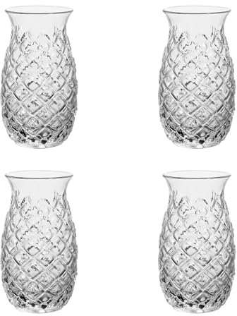 Xafrstyu 4 Stück Glas, 480 ml Cocktailgläser Set, Ananas-Stil Longdrinkgläser, Ananas-Cocktailgläser, für Eiskaffee, Bier, Wasser, Saft, Mojito, für Familie, Camping, Party, Spülmaschinenfest