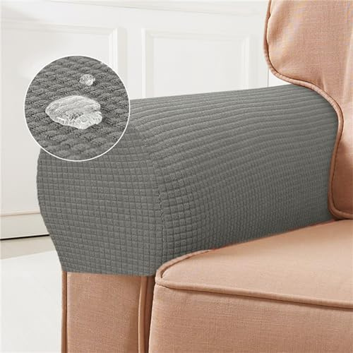 Morbuy 1 Par de Funda Reposabrazos Sofa, Fundas para Reposabrazos de Sofá Elástica Cubre Brazos para Sofá Antideslizantes y Extraíble para Protector de Muebles (Waffle/Gris Claro)