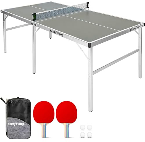EasyPong | Mesa de Ping Pong Gris | 182x91cm Fácil de Transportar | Estable | Ideal para Exterior e Interior | 2 Raquetas + 4 Pelotas | Tenis de Mesa | 100% diversión | OriginalCup