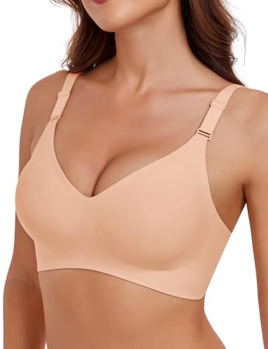 LEYSHE Reggiseno Senza Ferretto Donna Reggiseno Push-Up Senza Cuciture Lovable Reggiseni Reggiseno Senza Ferretto Imbottito Reggiseno Comodo,Beige,XL