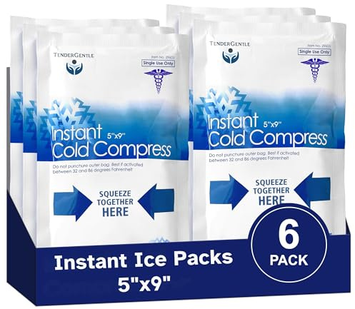 Instant Ice Packs for Injuries - 6 Pack of Disposable Cold Compress Ice Packs for Sprains, Strains, Contusions, Minor Burns, Toothaches, and More