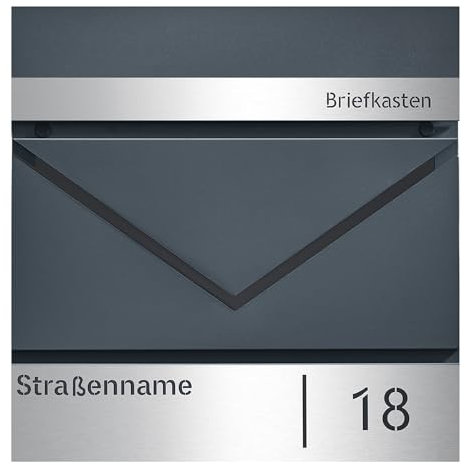 SONGMICS Briefkasten personalisiert, mit Namensschild, Hausnummernschild, Postkasten, Zeitungsfach, V-förmiges Sichtfenster, Schloss, modern, einfache Montage, anthrazit-silbern GMB080D01V1