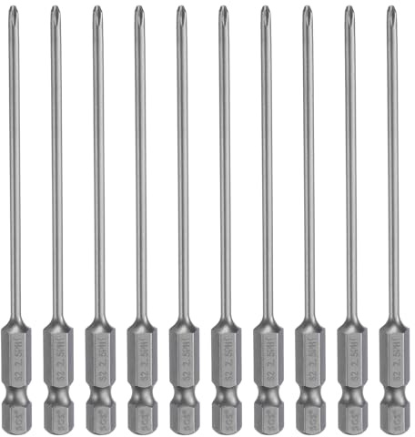 sourcing map 10pcs #1 Phillips Screwdriver Bit PH1 1/4 Hex Shank 4 (100mm) Long Magnetic S2 Steel Industrial Grade Screw Driver Bit Cross Head Electric Drill Bits 0.098 (2.5mm) Rod