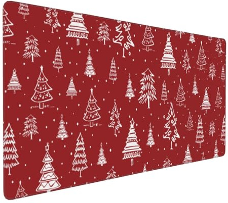 Merry Christmas Large Mouse Pad 35.4”x15.7” Christmas Tree Extended Gaming Mousepad Red Christmas Mouse Pad Keyboard Mouse Mat Desk Pad with Non-Slip Base & Stitched Edge for Home Office Accessories
