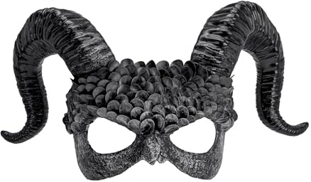 W WIDMANN MILANO Party Fashion - Dämon Maske mit Hörnern | Horror-Maske im Schwarzer-Engel-Look für Halloween, Karneval und Mottoparty