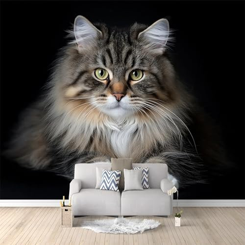 Fotomurales 250 x 175 cm Papel pintado tejido no tejido Animal Viejo Gato Mao papel tapiz mural Amarillo oscuro Murales Adecuado para decoración de dormitorio y sala de estar