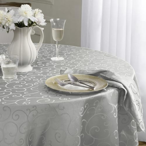 Romanstile kleine runde Tischdecke 80 cm Grau abwaschbar Fleckenschutz wasserabweisend Damast Jacquard Ranke Tischdecken Tischtuch Table Cloth für Party,Geburtstag,Hotel,Restaurant,Bar,Silvester