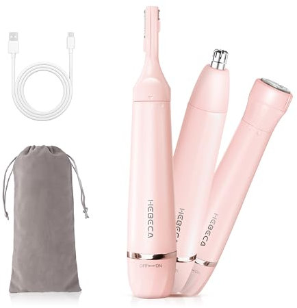 HEBECA Nose Hair Trimmer for Men Women - Electric Eyebrow Trimmer Painless, 2 in 1 Rechargeable Facial Hair Removal Waterproof Portable for Face Ear Nose Eyebrow Trimming (Pink)