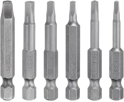 QUARKZMAN 6-teiliges Set Vierkant-Schraubendreher-Bits S2 Stahl | SQ1,0/SQ2,0/SQ2,74/SQ3,0/SQ4,0/SQ5,0 1/4 Zoll Sechskantschaft 2,56 Zoll Länge Magnetische Bitsatz 4-Punkt-Kopf-Bohrer-Bits