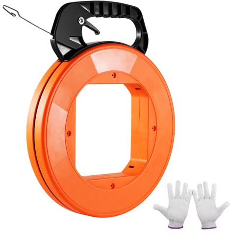 VEVOR Aiguille Électricien 36,5 m Tire Fils Électrique en Acier avec Boîtier, Poignée, Outil d'Extraction de Câble Flexible 3,1 mm, Facile à Utiliser, pour Murs, Conduits Électriques, Non Conducteur