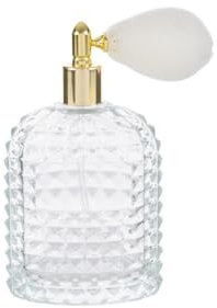 LE STELLE Bottiglia Spray per Profumo in Vetro Decorato, 100ml, Ricaricabile, con Pompetta Dorata, 6,5x4x12cm