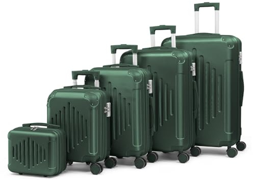 LALAHO Kofferset 5 teilig (Dunkelgrün) | Reisekoffer Set mit Kosmetikkoffer, Hartschalen Koffer Set aus ABS, Gepäckset mit Schminkkoffer, Handgepäck