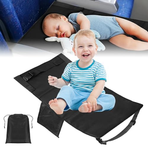 Fußstütze Flugzeug Kind, Afenau 80*45cm Kinder Flugzeug Fußstütze, Verstellbare Flugzeug Sitzverlängerung Kinder, Faltbar Kinderbett Flugzeug, Airplane Kids Bed für Kurzstrecken-Flugreisen (Schwarz)