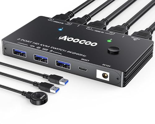 HDMI KVM Switch 2 PC 1 Monitore 8K@60Hz/4K@120Hz KVM Switches kabelgebundener Fernbedienung USB3.0 Kabel im Lieferumfang enthalte