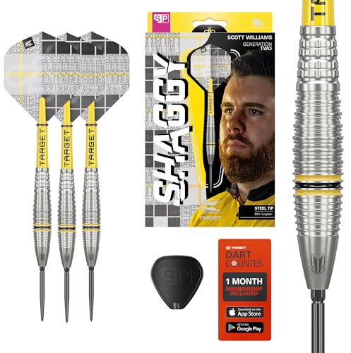Target Darts Scott Williams Generation 2 Swiss Point Jeu de Fléchettes à Pointe en Acier, 25G | Fléchettes Player Edition G2 90% Tungstène, Ailettes Pro Ultra No.2, Manches Pro Grip Tag et Outil