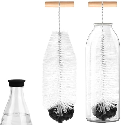 Lyreh Water Bottle Brush for Sodastream, 12.6 Inch Soda Bottle Cleaner Brush with Soft Anti-Scratch Bristles & Ergonomic Wood Handle for Home Kitchen Cleaning Use