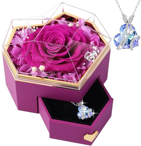 PatNlevs Ewige Rose Geschenkbox mit Kette, Geschenke für Frauen, Geburtstagsgeschenke für Grauen, Geschenk Freundin, Geburtstagsgeschenk für Mama, Schwester, Freundin