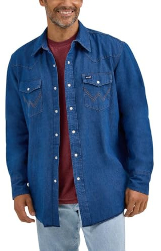 Wrangler Western Men's Flannel Lined Workshirt, Denim, Medium