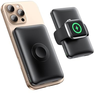 Power Bank magnetico con cavo di ricarica per MagSafe, 4000 mAh Wireless PowerBank con caricabatterie i-Watch, 20 W, ricarica rapida, batteria esterna per Apple Watch/iPhone 16/15/14/13/12 serie