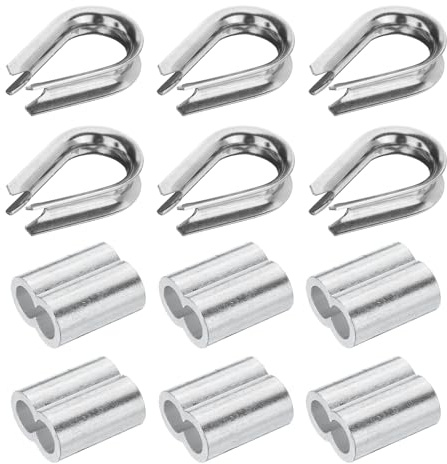 PATIKIL 12Pcs M10 304 Kit Cavo D'acciaio Inossidabile, Clip Per Cavo D'acciaio, Ghiera E Anello Di Crimpatura Per Cavi D'acciaio Da 3/8 Pollici, Colore Argento