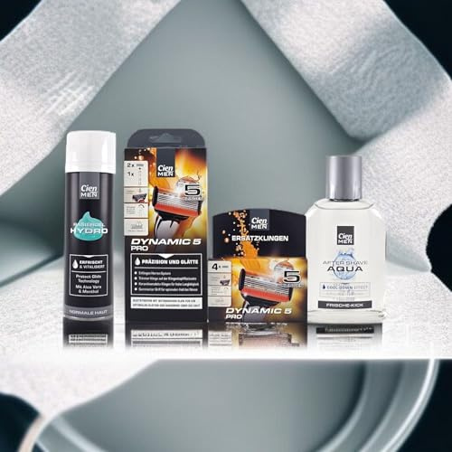 Cien Men Rasierset DYNAMIC 5 PRO (4-teilig) | Nassrasierer mit 4x Ersatzklingen, Rasiergel Hydro (200ml) & After Shave Aqua | Komplettes Pflege-Set für eine perfekte Nassrasur | Geschenkset für Männer