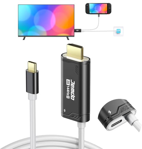 JEMDO Switch 2 Dock HDMI Adapter, 4K 144Hz 48Gbps USB-C 3.2 auf HDMI 2.1 Kabel 2m, 100W PD, Tragbarer Reise TV Dock/Adapter kompatibel mit Nintendo Switch 2(below V21.0.0)/OLED/2017, Schwarz