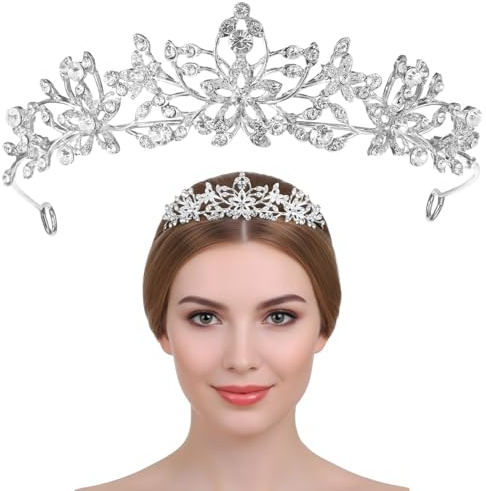 TIESOME Strass kristall tiara, diadem bröllopskrona pannband kvinnor elegant krona brud pannband för bröllop avslutningsbal födelsedagsfest brud hårsmycke present, 13.5cm, Zinklegering, Skapad kvarts