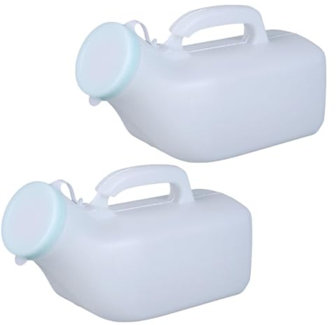 Urine Bottles, 2PCS Firm Portable Plastic Male Potty Pee Bottle, 1200ml Portable Urinals, Urinal Pee Bottle for Men with Lid, Male Urine Bottles Non Spill for Incontinence Outdoor Travel Camping(White