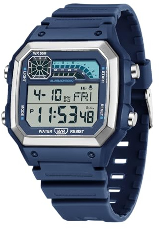 Forrader Orologio digitale da uomo, sportivo, impermeabile, militare, multifunzione, con LED/sveglia/data