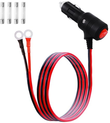 LANMINGLEL Connettore presa accendisigari per terminale ad O Ring, cavo con interruttore, 12 V-24 V, prolunghe per accendisigari auto con fusibile 15A per inverter auto e pompa ad aria (1M)
