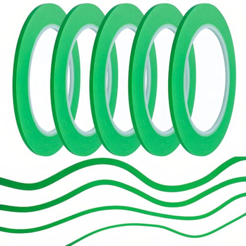 JINBING Fineline Lot de 5 rouleaux de ruban adhésif en vinyle vert flexible pour les courbes Longueur 33 m (3 mm)